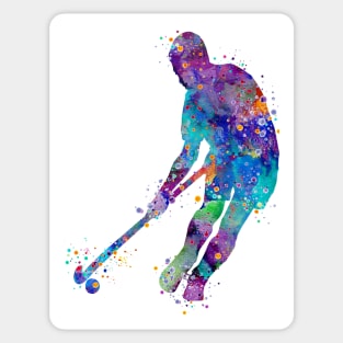 Watercolor Boy Field Hockey Player Sticker